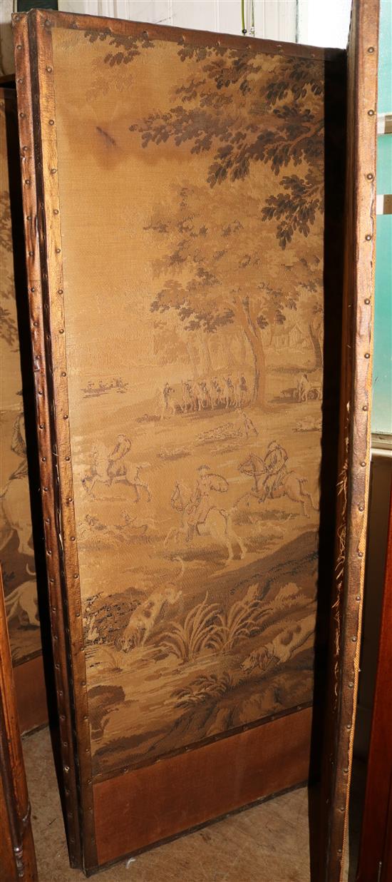 A late 19th century French four fold dressing screen, 6ft 1in. x 2ft 3in.